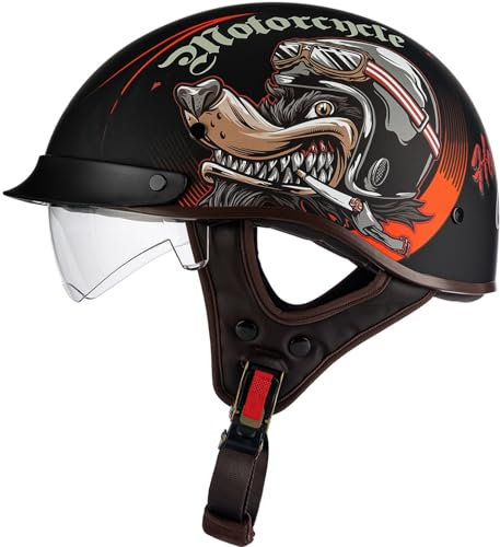 Casco Scooter Caschi Cromwell, Casco Demi Scooter Omologato DOT/ECE Casco Moto Vintage Casco Scodella Per Moto Cruiser Chopper Scooter Motorino Adulti Uomini Donne 15,M