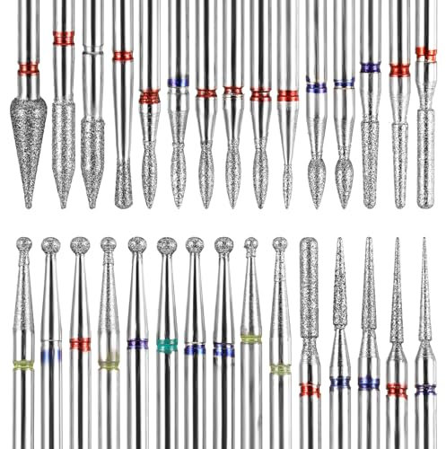 TIESOME Set di 30 punte per fresa unghie, fresa per unghie, punte diamantate, per cuticole, smeriglio, per la pelle morta, manicure, pedicure, gel acrilico