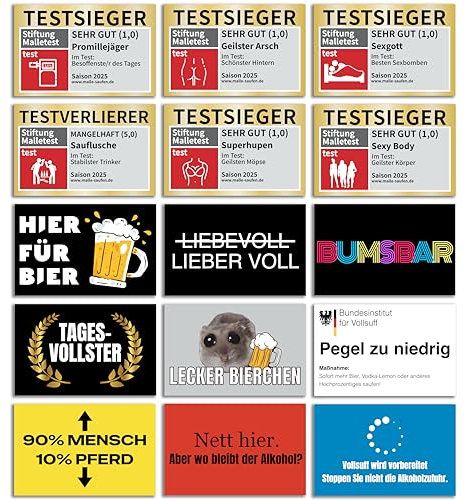 150x Malle Sticker Set in Top-Qualität mit UV-Beschichtung | 15 Motive x 10 Sticker | 2025 Edition | Set Stickerset Malle Aufkleber Saufen Party Stiftung Malle Test Festival JGA