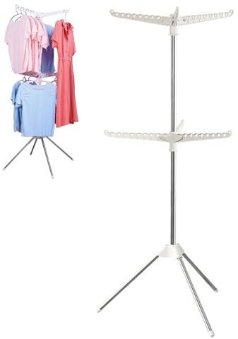 Générique Séchoir à Linge Pliable, Étendoir à Linge avec 3 Bras rotatifs pour cintres, Étagère à Linge Pliante d'intérieur, Etendoir Parapluie pour Repassage, Porte-vêtements en Acier Inoxydable