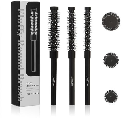 LuottsCare 3pcs Small Round Hair Brush for Short Hair - Barrel Hair Brush for Blow Drying, Aluminum Round Brush for Bobs, Bangs, Lobs, Roots, Curling, Pixie Cuts, Straight Hair - Black