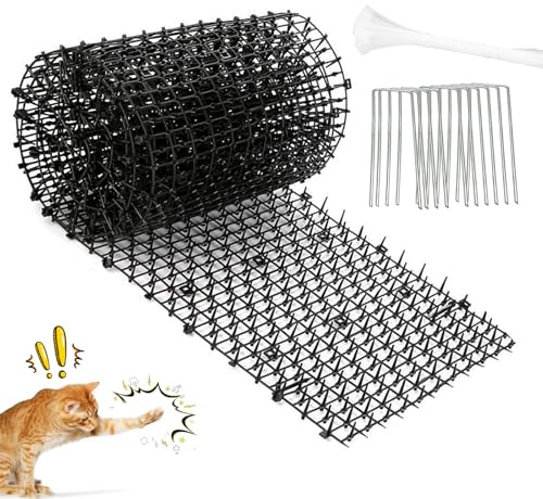 Dornengitter Gegen Katzen, 30 × 200 cm Katzenabwehrmatte mit Spikes Kunststoff Katzenschutz Spike Garten Katzenabwehr mit 10 U Nägel Anti Katzen Abwehr für Wildtiere Inner Außer