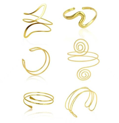Thmxit 6 Piece Gold Arm Cuff for Women, Minimalist Arm Cuff Bracelet Set, Upper Arm Bangle Bracelet, Arm Cuff Jewelry for Women, Trendy Chunky Adjustable Twist Cuff Bracelet (Style B)