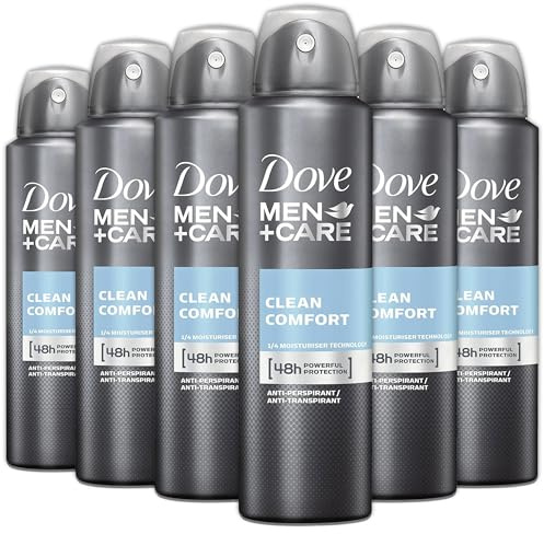Dove Men + Care Antiperspirant Deodorant Spray, 6 Pack, 48H Protection, Long-Lasting Clean Comfort Scent, Soothes & Moisturises Skin, 5 oz. Each