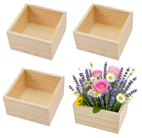 RPHONGHONG 4 Stück Kleine Holzkiste, Unlackierte Holzboxen 10 * 10 * 7cm Quadratische Holzbox Rustikale Naturholz BehäLterbox Holzschachtel Holzbox Ohne Deckel für Heimdekoration Pflanzen Basteln