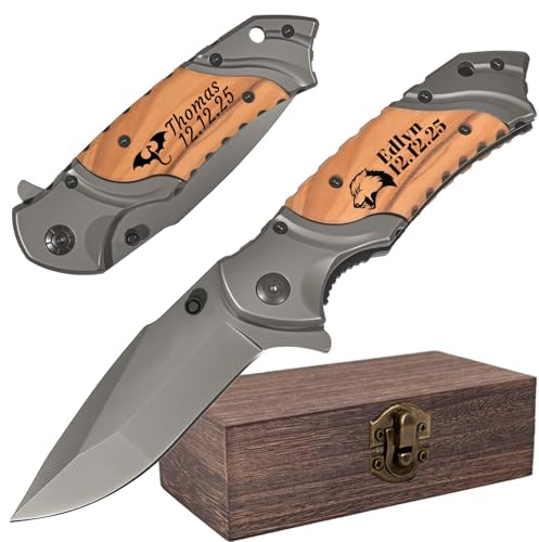 PolyYL Personalisiertes Klappmesser, Taschenmesser, Outdoor Survival Messer für Camping, Angeln. Ein Geschenk für Männer zum Geburtstag, Vatertag oder einen besonderen Anlass.