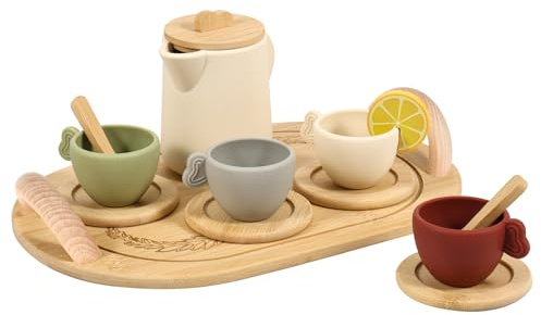 14Pcs Tea Toy Set for Kids, Wooden Tea Party Set, Interactive Children Early Education Toys, Kitchen Accessories for Kids Girls Birthday Gifts (14PCS)