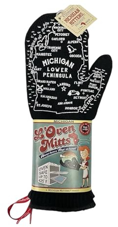 Michigan Mittens L’Oven Long Hot Oven BBQ Mitt Kitchen Cooking Pot Holder, Set of 2 Black Map Mittens in Upper and Lower Peninsula Pair, Made in USA