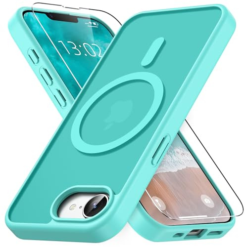 Vansdon Magnetisch für iPhone 16e / iPhone 17e Hülle-Blau Grün | mit 1 Schutzglas, Kompatibel mit Magsafe, Fallschutz nach Militärstandard, Transluzente Matt Rückseite Stoßfeste Handyhülle