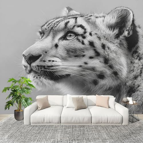 Genérico Papel Pintado Panorámico 200x140 cm Leopardo Animal Personalizable Fotomurales No Tejido Póster Pared Decoración En Blanco Y Negro 3D Duradero y Resistente a las manchas Fotomurales