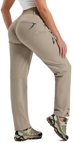 MoFiz Pantalon de Randonnée pour Femme Séchage Rapide Léger Montagne Pantalon Imperméable Jogging Cargo Pantalon Respirant avec Multi-Poche Zippée pour Casual Extérieur Khaki foncé M