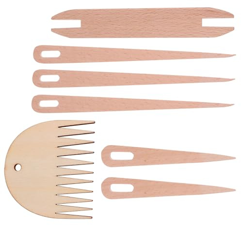 Lurrose Conjunto de Telar Manual y Agujas de Madera, Kit de 7 Piezas para Tejer Tapices y Manualidades en Casa