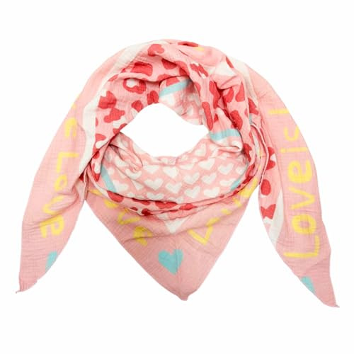 Love Hearth Leopard Dreieck Schal aus 100% Baumwolle Frühling Unisex Uni Fashion Stola Tuch Übergangszeit Italy Sommer Strickschal Strick Tuch Herz Leo Happy Pastellfarbe