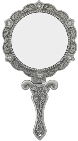 Veemoon Miroir de Poche Pliable Vintage Poignée en Métal Effet Argenté Ancien Miroir à Main pour Maquillage et Bricolage Accessoire Portable Voyage et Beauté pour Femmes