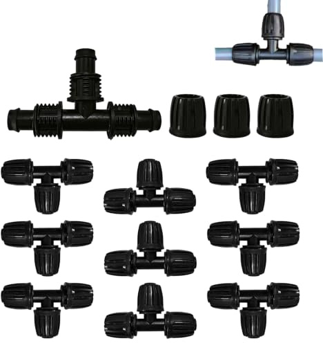 EceoThsy 10 Piezas Conectores en T para Riego por Goteo 16mm, Adaptadores de Púas para Tuberías de Riego, Accesorios Duraderos y Resistentes para Sistemas de Riego Automático, Césped, Jardín