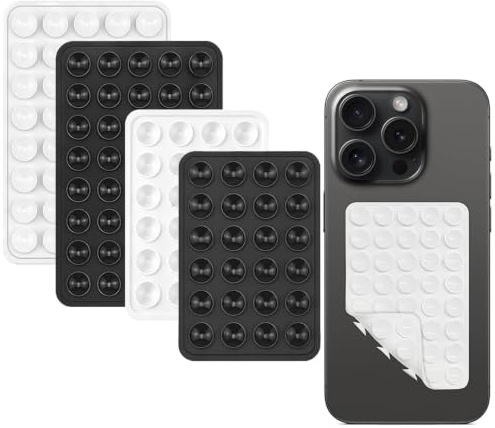 VINDENI Ventosa per Telefono, 4 Pezzi Ventose per Telefono | Ventosa Telefono, Supporto per Telefono Adesivo in Silicone, per Selfie e Video, Rilasciare entrambe le mani, Nero/Bianco