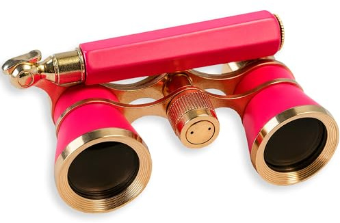 HQRP 3 x 25 Opera Glasses Theater Binoculars, Rose/Pink-pearl with Gold Trim, w/Crystal Clear Optic (CCO), Built-In Extendable Handle, for Adults Kids Women in Musical Concert Sport Events etc.