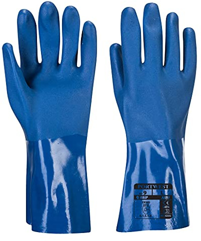 Portwest A880B Trawlmaster 30cm Gauntlet Padded Long Peak Liquid Protection | Blue, X Large, CE Certified, EN 388, Loose Fit, Soft and Comfortable Cotton, Extremely Flexible PVC, Sandy Finish, ABS Shell