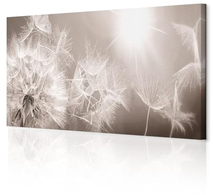 decomonkey Wandbilder Pusteblume 150x50 cm 1 Teilig Leinwandbilder Wanddeko | Strukturleinwand, Holzkeilrahmen, Bild auf Leinwand, Kunstdruck, Wohnzimmer, Wanddekoration, Blumen
