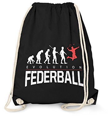 Fashionalarm Turnbeutel - Evolution Federball | Fun Rucksack mit lustigem Motiv als Geschenk Idee für Badminton Federball Spieler Sport Hobby, Schwarz One Size