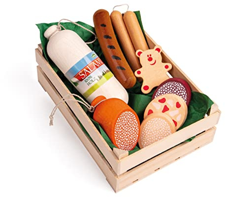 Erzi 28140 Sortiment Wurstwaren aus Holz, Kaufladenspielzeug für Kinder