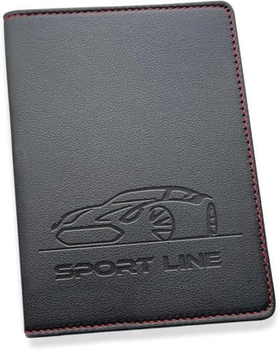 Sport Line Étui Carte Grise & Porte Papiers Auto ✯ Marque Française ✯ Design Sport Chic avec Surpiqûres Rouges ✯ Pochette Documents Voiture + Étui PVC Offert – Permis, Assurance, 4 Cartes