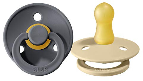 Bibs Baby Schnuller, BPA frei, Naturkautschuk, Made in Dänemark, 2er Set (Iron/Beige, 6-18 Monate)