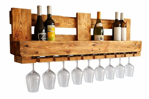 Vintage WEINREGAL Palette Wandregal aus Holz RUSTIKAL Flaschenregal Altholz Wandregal Hängeregal Geschenk Holzregal Wein Bar Gläser Industrial Design