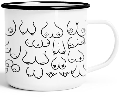 Moonworks Emaille Tasse Tasse Muster Brüste Fun-Cup Cup Office Mug Weiß-Schwarz Einheitsgröße