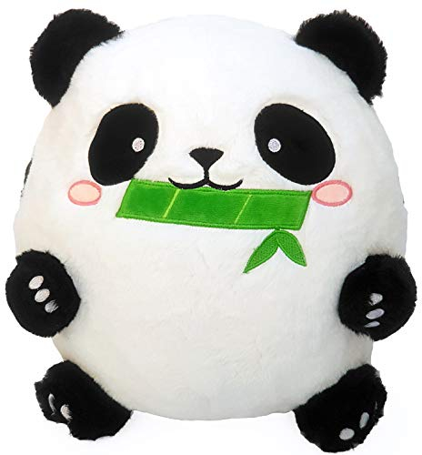 moodrush® Fat Panda Plüsch Kissen | 3D Panda mit Bambus und Reißverschluss | Kuscheltier/Plüschtier | Alles aufgestickt (Nicht Bedruckt!) | waschbar | Pandabär Teddy | ca. 35x30 cm