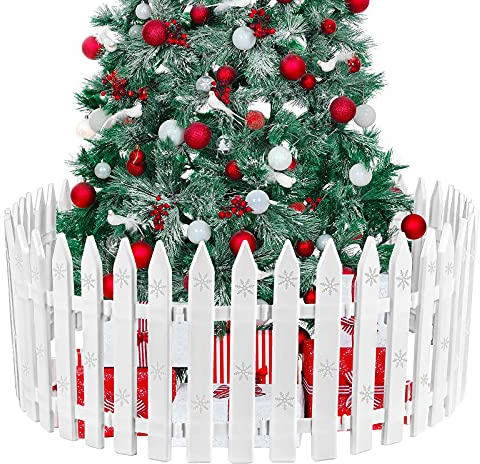 URATOT Dicker Kunststoff-Lattenzaun für Weihnachtsbaum, Mini-Zaun, Dekoration für Weihnachten, Hochzeit, Party, Gartenhaus, 25-teilig, 30 cm, Weiß