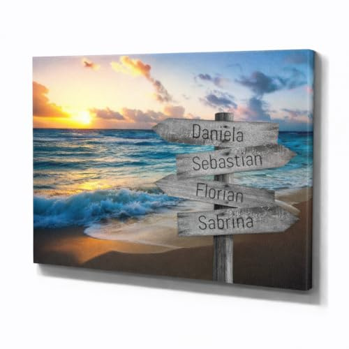 Deutsam Individuelle Leinwand Wegweiser Strand mit eigenen Namen Geschenk für Verliebte Valentinstag Deko Geschenkidee Wohndeko Leinwandbild Liebespaar mit individuellem Namen bis 6 Personen