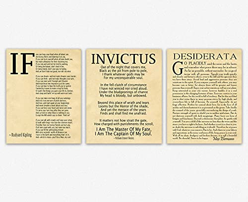 Wallbuddy If Poem Invictus Poem and Desiderata Inspirational Poems Set of 3 (8 x 10, Parchment)