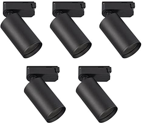 Popp® Foco Portalámparas carril en Monofásico para bombilla GU10 hasta máx 10W (Bombilla no incluida) orientable interior negro moderno (Pack 5 unidad, Negro)