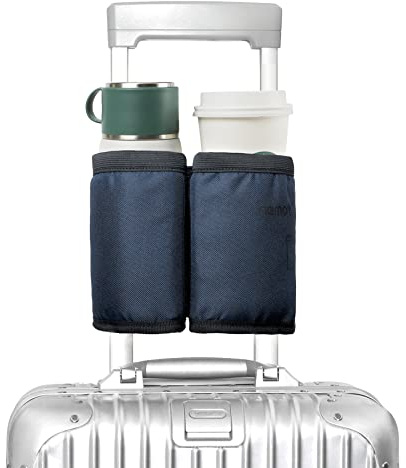 riemot Luggage Travel Cup Holder, Free Hand Drink Caddy - Hold Two Coffee Cups, Fits Roll on Suitcase Handles - Gifts for Travelers, Tourist, Flight Attendants Travelers Accessories