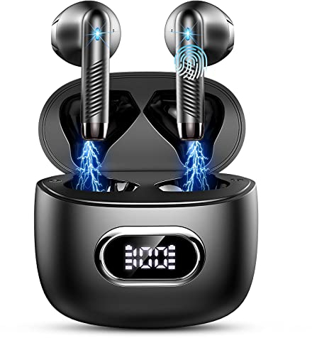 Drsaec Cuffie Bluetooth, Auricolari Bluetooth 5.3 con Mic Stereo, Cuffie Wireless In Ear Mini Cuffie Senza Fili IP7 Impermeabili, Cuffiette Bluetooth Sport 42 Ore Cancellazione Rumore, LED/USB-C Nero