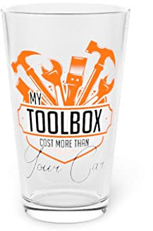 Beer Glass Pint 16oz Hilarious My Toolbox Costs More Than Your Car Machinist Humorous Automobile 16oz