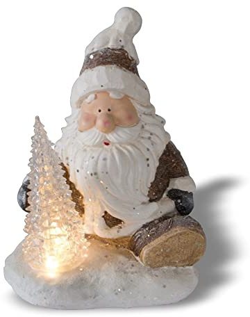 NATIV Weihnachtsdeko Weihnachtsmann mit LED beleuchtetem Tannenbaum| Weihnachtsschmuck aus Magnesia | Weihnachtsfigur 37 cm hoch | Tolle Geschenkidee zu Weihnachten
