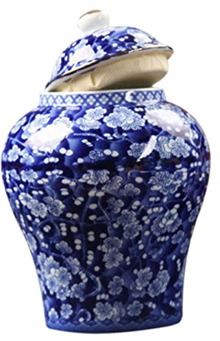 YARNOW Bote de Té Hermético de Cerámica Azul 330ml con Diseño Chino Tradicional, Sellado para Proteger Humedad, Adecuado para Restaurante y Almacenamiento Multifunción