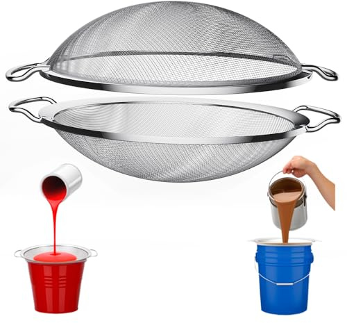2 Pack 60 Mesh Stainless Steel Paint Strainer - Fine Mesh Paint Filter with Sturdy Handle, Fits 5 Gallon Buckets, Removes Debris/Particles from Paint & Liquids - Durable Paint Filter Tool Insert