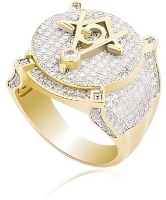 Freimaurer-Ring, Kompass und quadratischer Ring für Männer, Funkelnder Hip-Hop-Ring Freimaurer Biker-Ring Freimaurer Schmuck, Freimaurer-Symbol Allsehender Augenring Freimaurer Ring für Jungen (18.1)