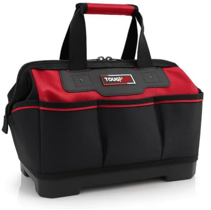 ToughHub 14 Inch Tool Bag Heavy Duty with Hard Base – 1680D Water Resistant Wide Mouth Tool Storage Bag, 10 Pockets, Holds up to 25kg – for Electricians, Plumbers, Mechanics, Builders & DIY