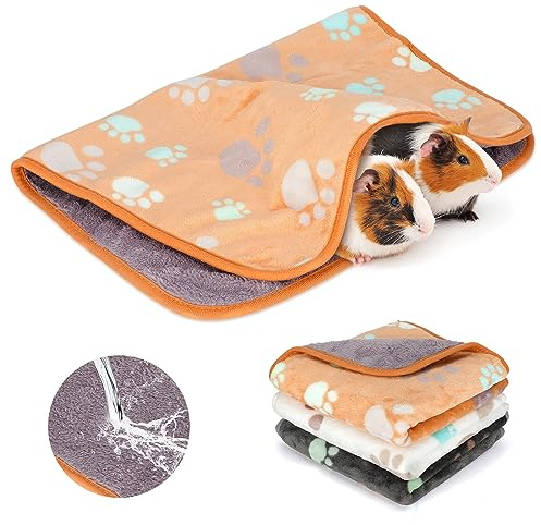 HYLYUN wasserdichte Meerschweinchen Decken, 3 Stück Waschbar Kleintier Fleece Warm Flanell Throw für Hamster Meerschweinchen Kaninchen Chinchilla Igel Frettchen-60 * 40cm