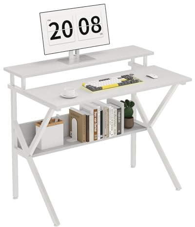 CAIYUN 70cm Computer Desk, Home Office Desk for Home, Small Desk for Spaces, White Small Table with Monitor Stand