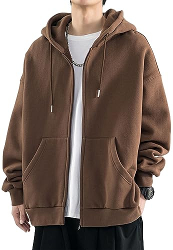OLIPHEE Felpa con Cappuccio da Uomo Solid Color Felpa con Cappuccio Fashion Full Zipper Top con Tasche