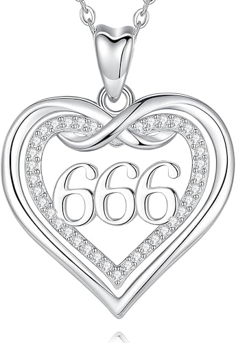 CELESTIA 925 Sterling Silver Heart Necklace for Women, Angel Number 666 Pendant, Ladies Birthday Gifts, Sparkly Gifts for Her, Womens Jewellery Under 20 Pounds