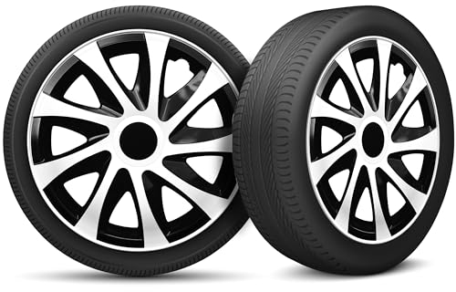 Radkappen 16 Zoll Radzierblenden 4er Set passend für alle Stahlfelgen - Einstellbarer Sicherungsring - Weiß Schwarz