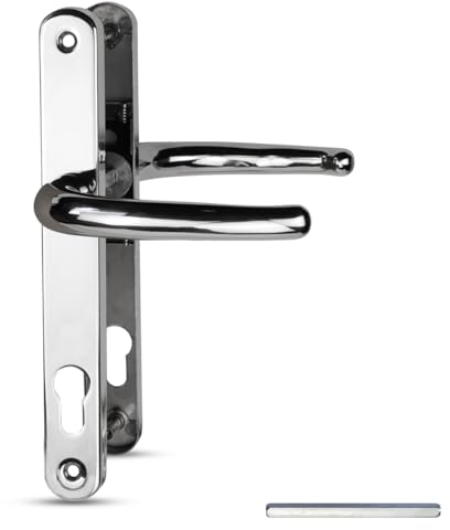 Bwintech 1 Set Polished Chrome UPVC Door Handle Set Stainless Steels 304, 92mm Backset, 210mm Screw Hole Distance, 243mm Plate Length Front Door Handles for UPVC Door