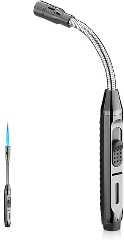 Vegena Stabfeuerzeug, 360° Flexible Gasfeuerzeug Gas Nachfüllbar Jet Feuerzeug, Lang Stab Sturmfeuerzeug, Sturmfeuerzeug Jetflamme Langes Feuerzeug für Kamin, Kerzen, Ofen, Grill, Herd(Ohne Gas)