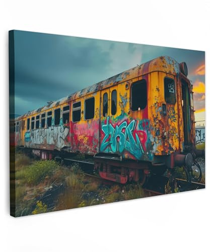 MuchoWow© Bild auf Leinwand Groß XXL Schlafzimmer Bilder Badezimmer Wand | 120x80 cm - Deko Wohnzimmer Modern Wanddeko Bilderwand Geschenk Graffiti - Zug - Street Art - Neon - Urban